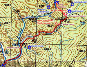 Чаша - перевал талькового Карьера - река Амзас. Карта
